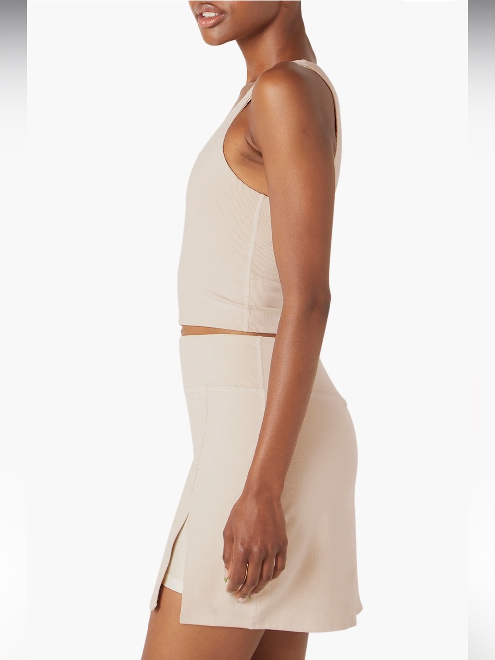 Beyond Yoga Crop Tank Top Small Beige Heather Rib VNeck plus matching skirt